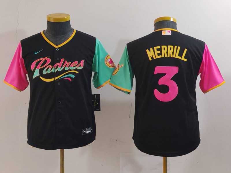 Youth San Diego Padres #3 Jackson Merrill Black Fashion Baseball Jersey